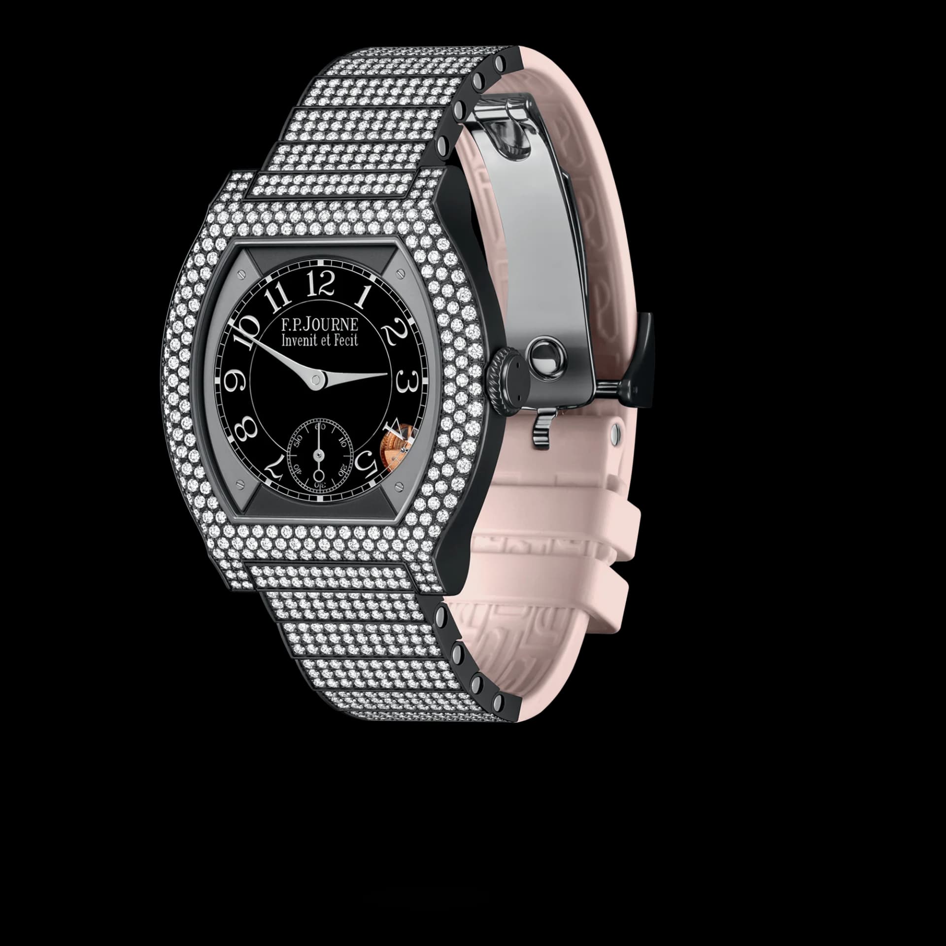 F.P. Journe Élégante 40 mm Titalyt 12 Rows of Diamonds and Set Bracelet – Pudra Pembe Kauçuk Astar 1
