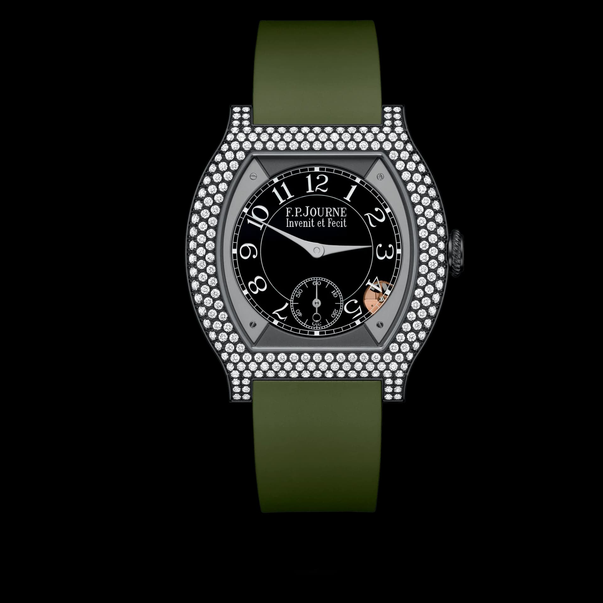 F.P. Journe Élégante 40 mm Titalyt 12 Rows of Diamonds – Haki Yeşil Kayış 1