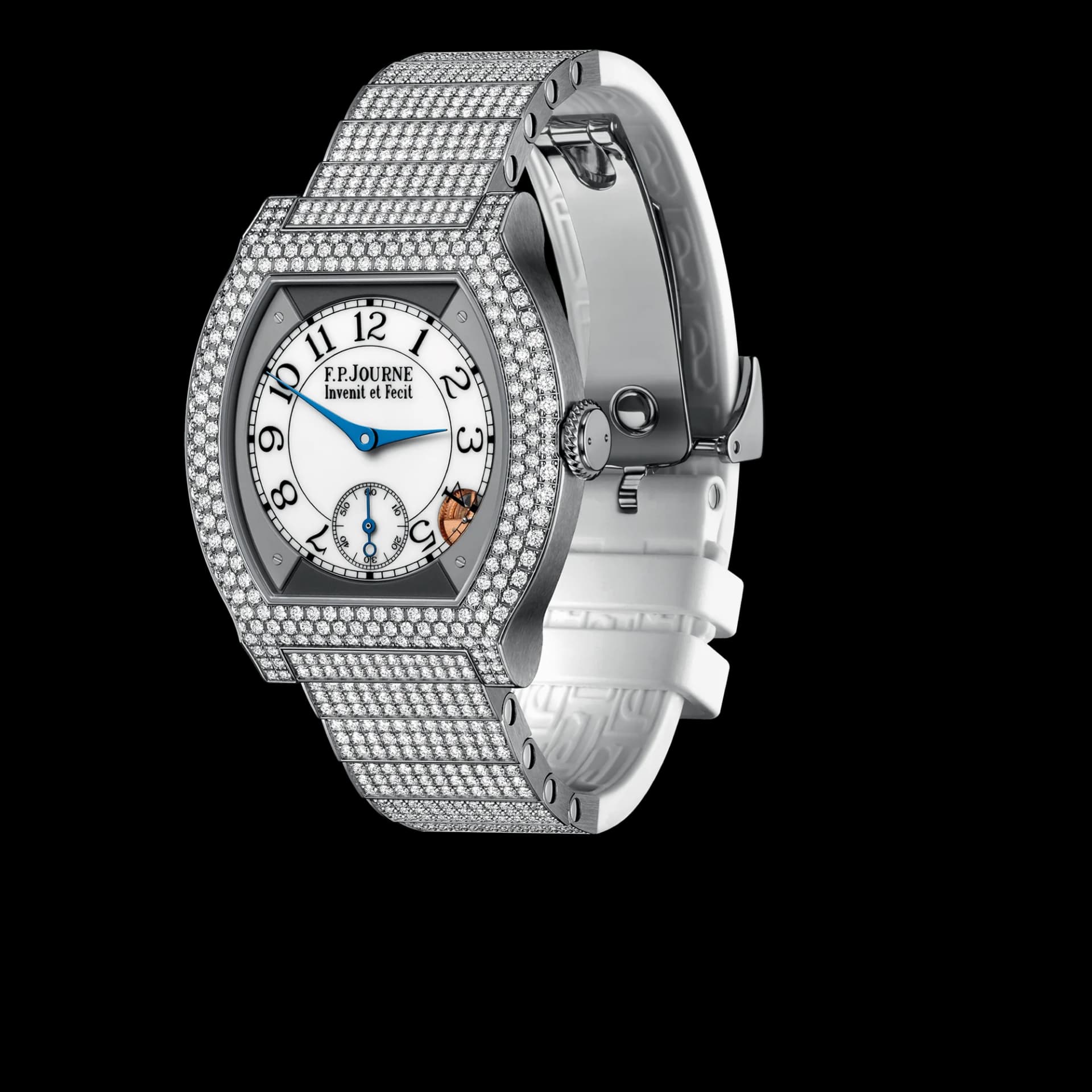 F.P. Journe Élégante 40 mm Titanium 12 Rows of Diamonds and Set Bracelet – Beyaz Kauçuk Astar 1