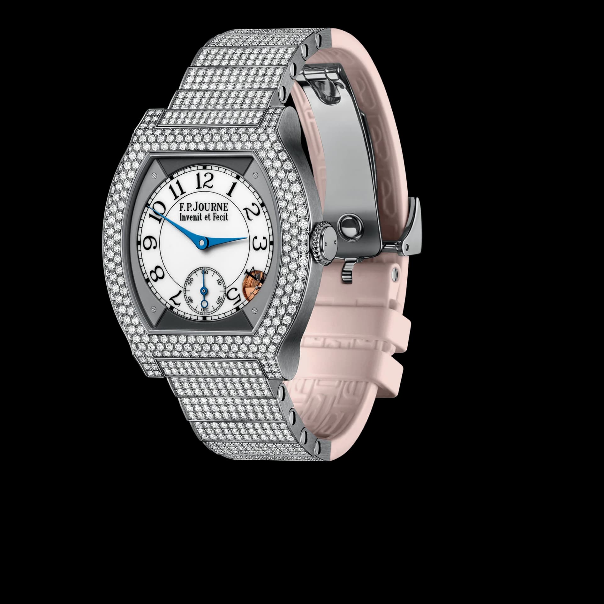 F.P. Journe Élégante 40 mm Titanium 12 Rows of Diamonds and Set Bracelet – Pudra Pembe Kauçuk Astar 1