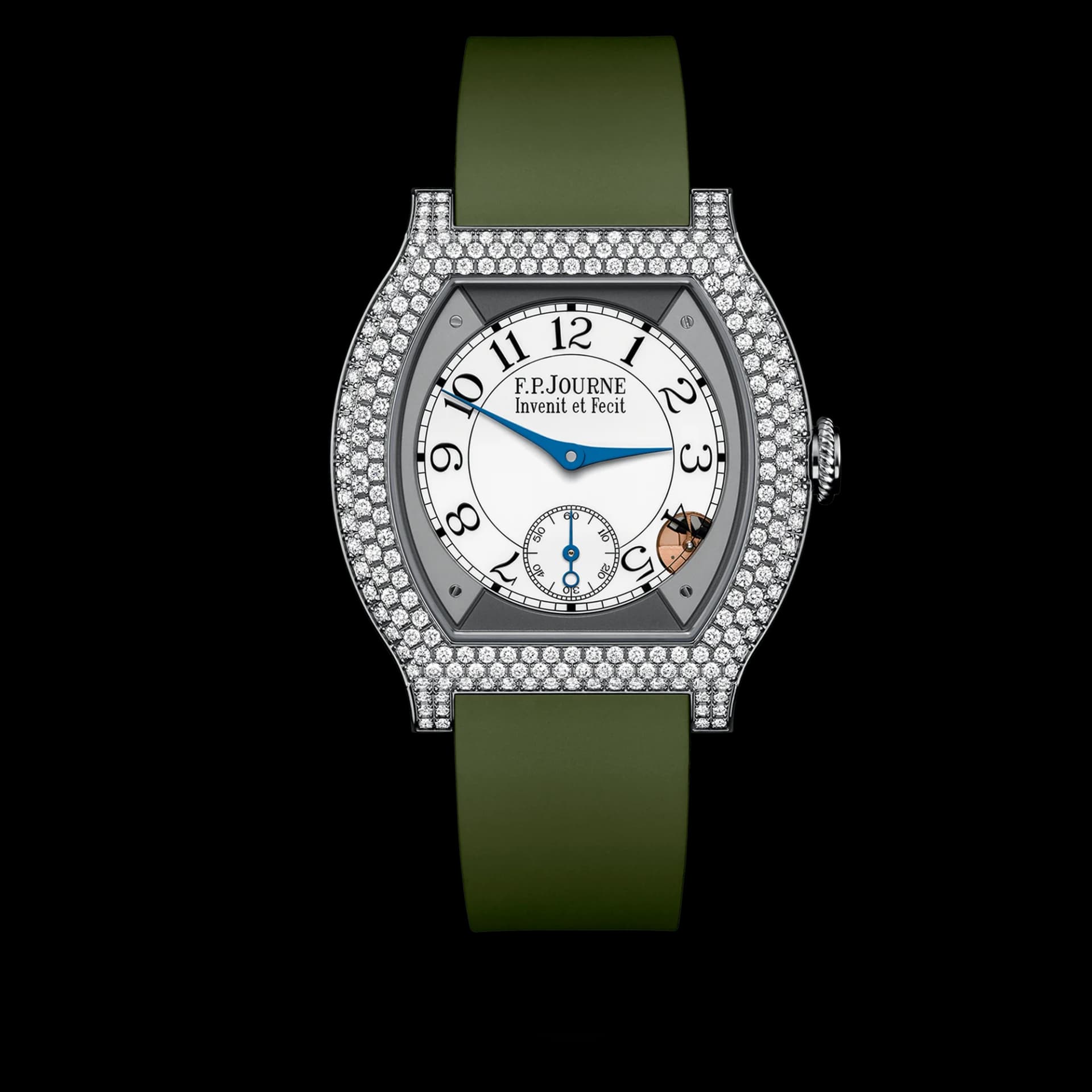 F.P. Journe Élégante 40 mm Titanium 12 Rows of Diamonds – Haki Yeşil Kayış 1