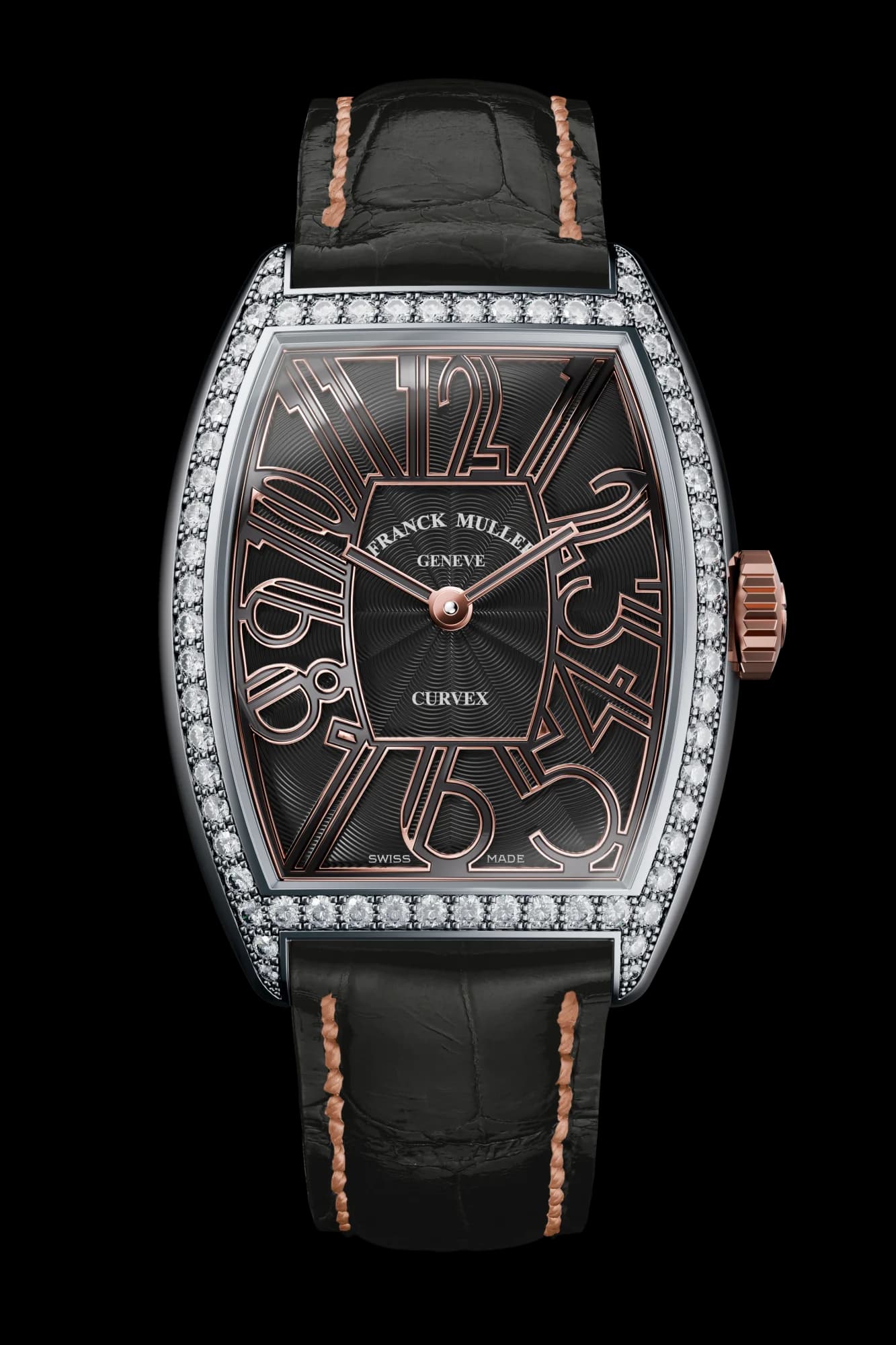 Franck Muller Cintrée Curvex Gatsby – Rose Gold, Diamonds, Black
