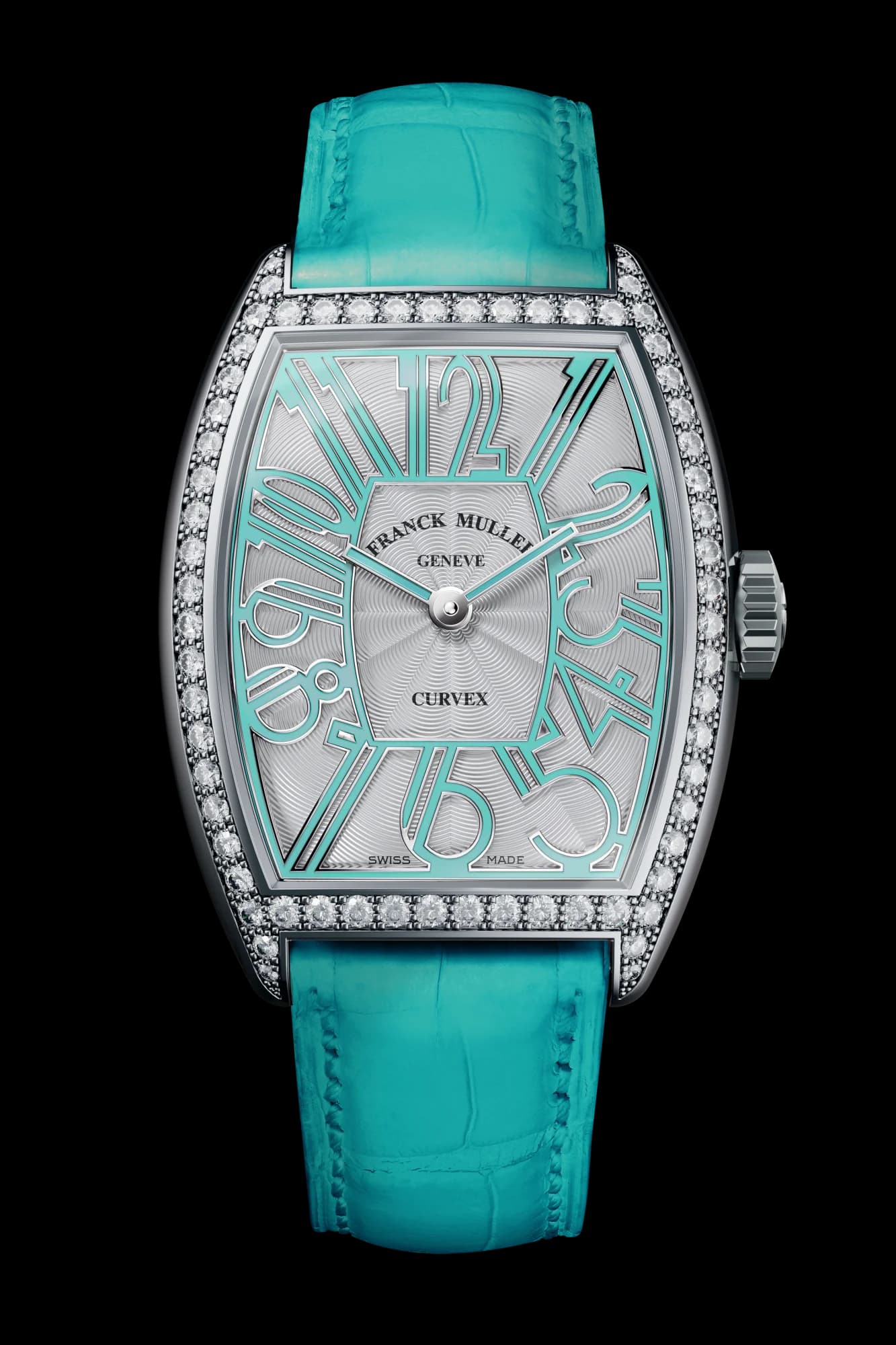 Franck Muller Cintrée Curvex Gatsby – Steel, Diamonds, White, Turquoise 1