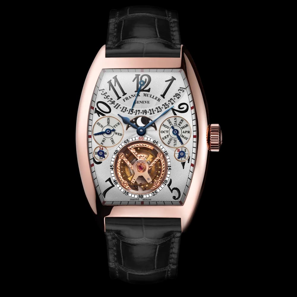 Franck Muller Cintrée Curvex Perpetual Calendar Tourbillon – Rose Gold, White, Black Strap 1