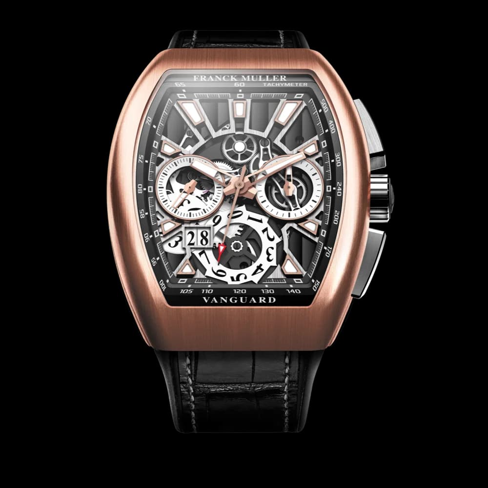 Franck Muller Vanguard Grande Date Chronograph Skeleton – Rose Gold, Black 1