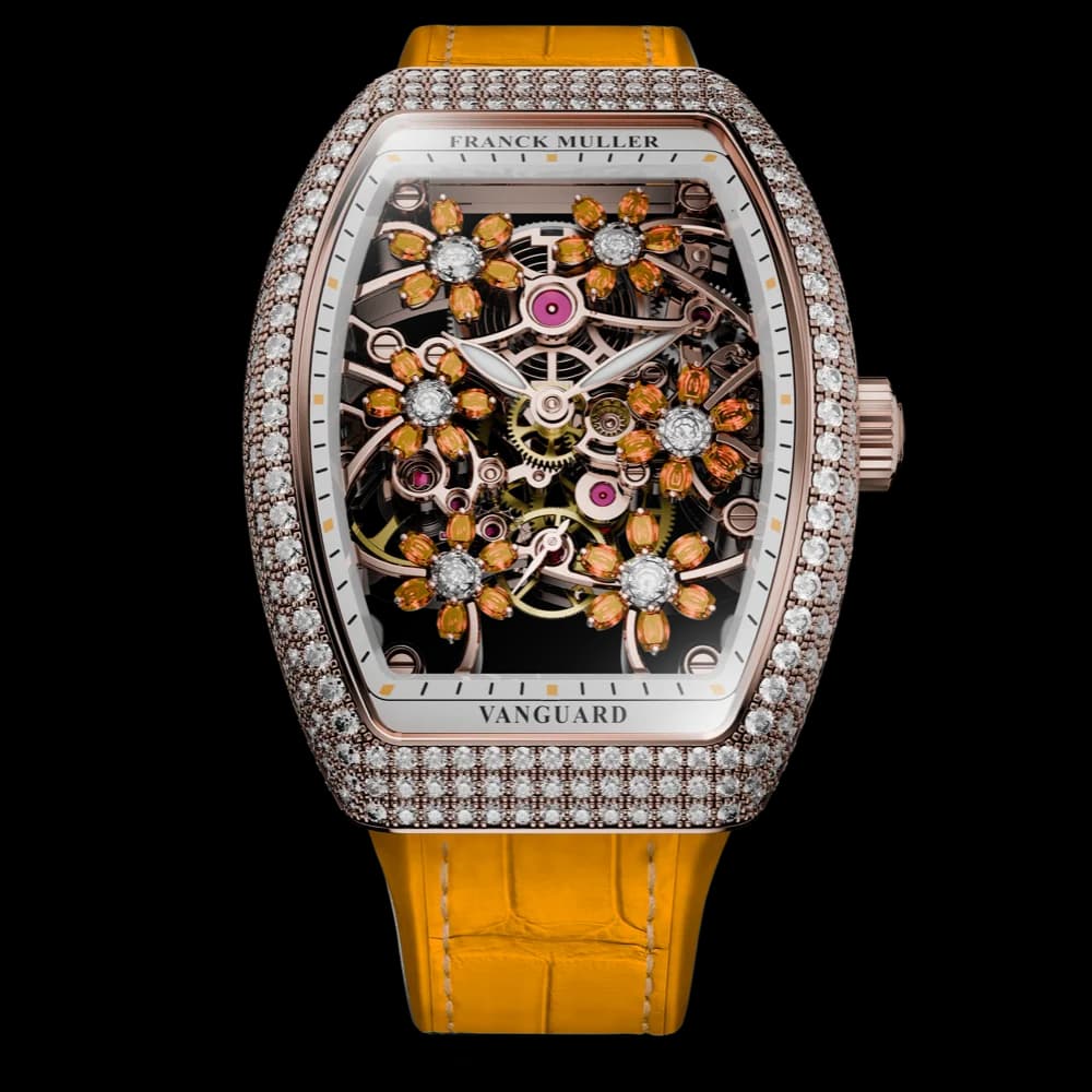 Franck Muller Vanguard Lady Curvex Cut Flower Skeleton – Rose Gold, Orange 1
