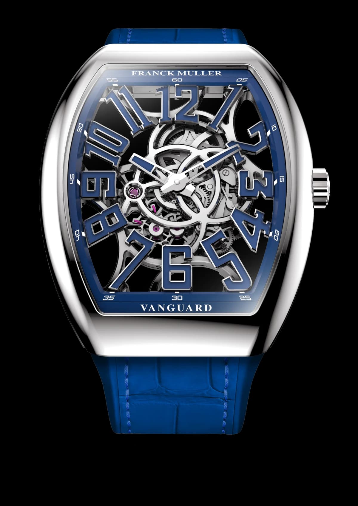 Franck Muller Vanguard Slim Skeleton – White Gold, Light Blue 1