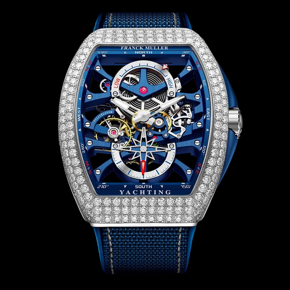 Franck Muller Vanguard Yachting Anchor Skeleton Power Reserve – White Gold, Diamonds, Blue 1