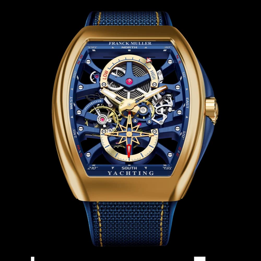 Franck Muller Vanguard Yachting Anchor Skeleton Power Reserve – Yellow Gold, Blue 1