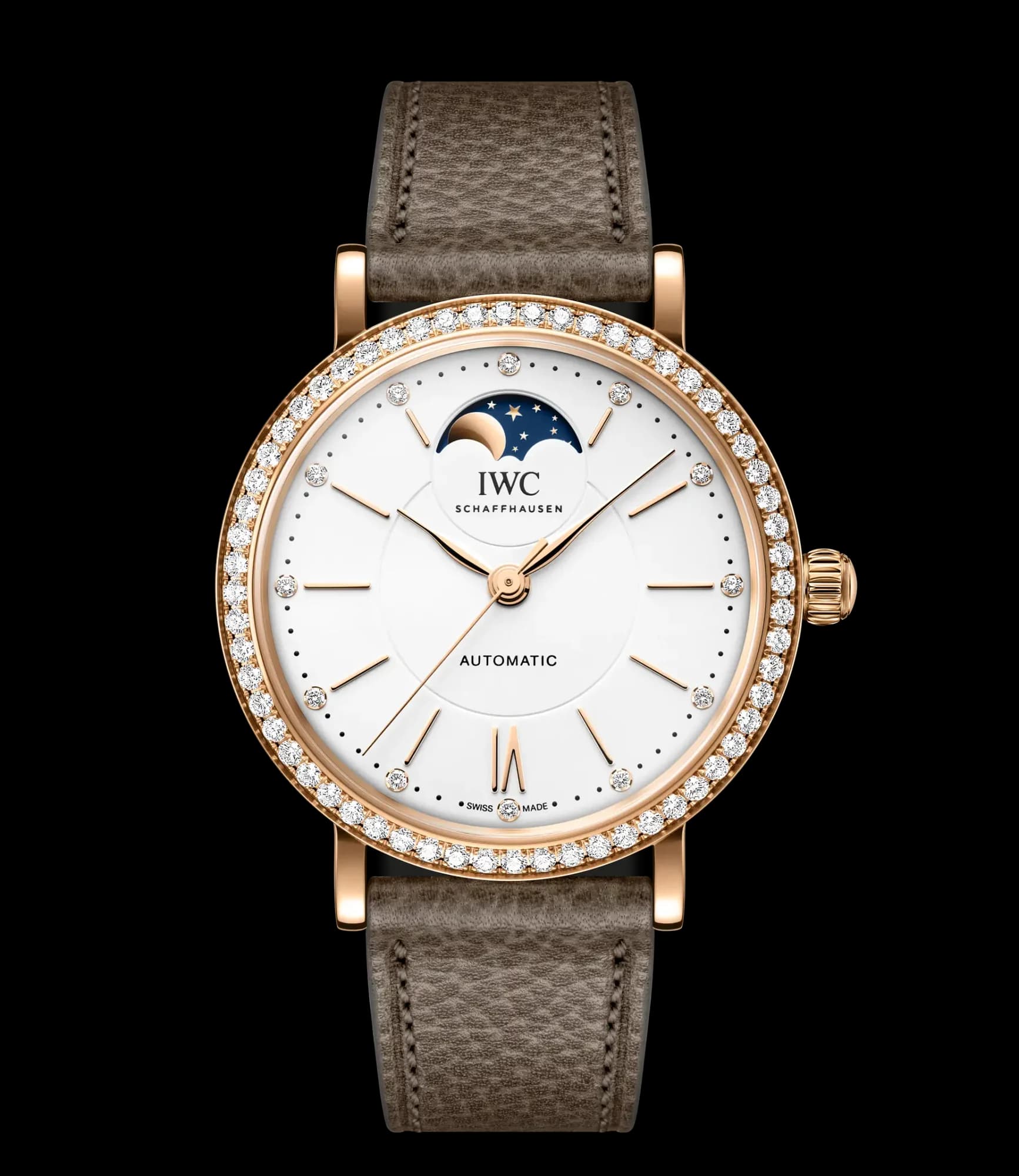 IWC Schaffhausen Portofino Automatic Moon Phase 37 – 5N Altın, Pırlantalı, Gümüş Kadran