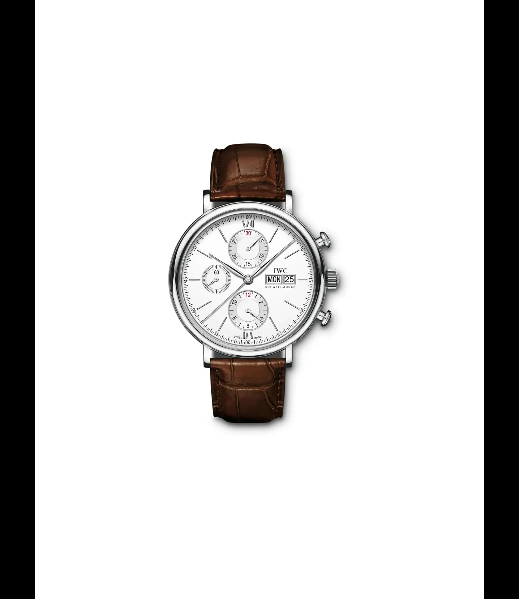 IWC Schaffhausen Portofino Chronograph – Çelik, Gümüş Kadran, Koyu Kahverengi Deri Kayış 2