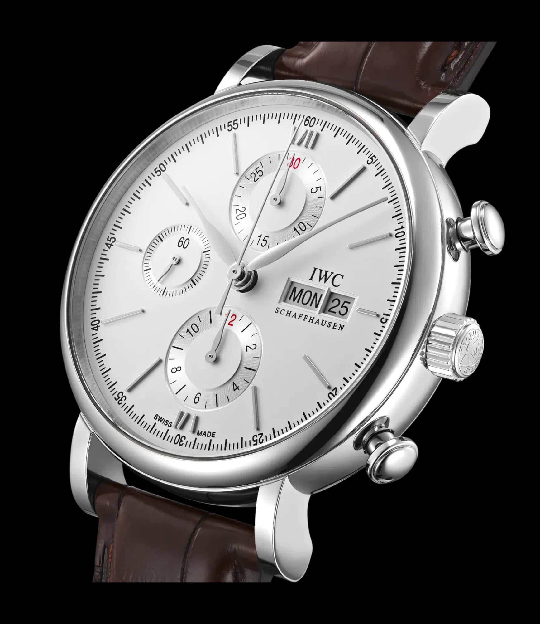 IWC Schaffhausen Portofino Chronograph – Çelik, Gümüş Kadran, Koyu Kahverengi Deri Kayış 3