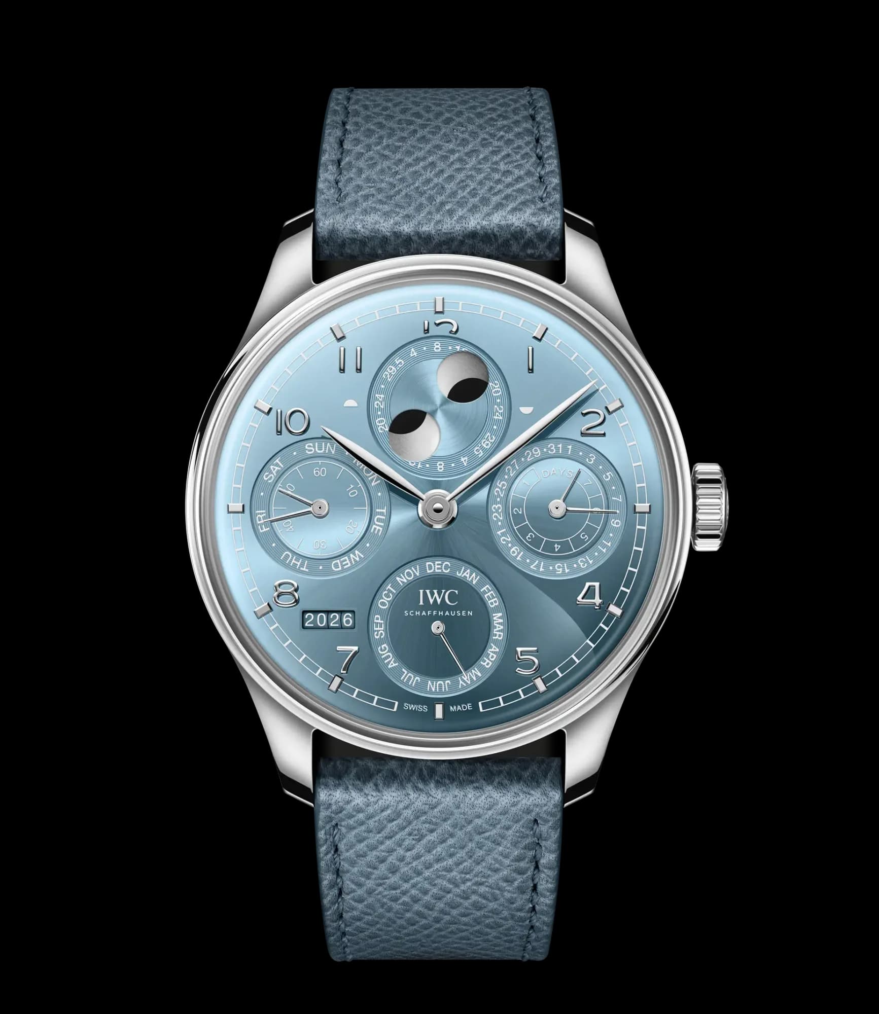 IWC Schaffhausen Portugieser Perpetual Calendar 44 – Beyaz Altın, Ufuk Mavisi Kadran