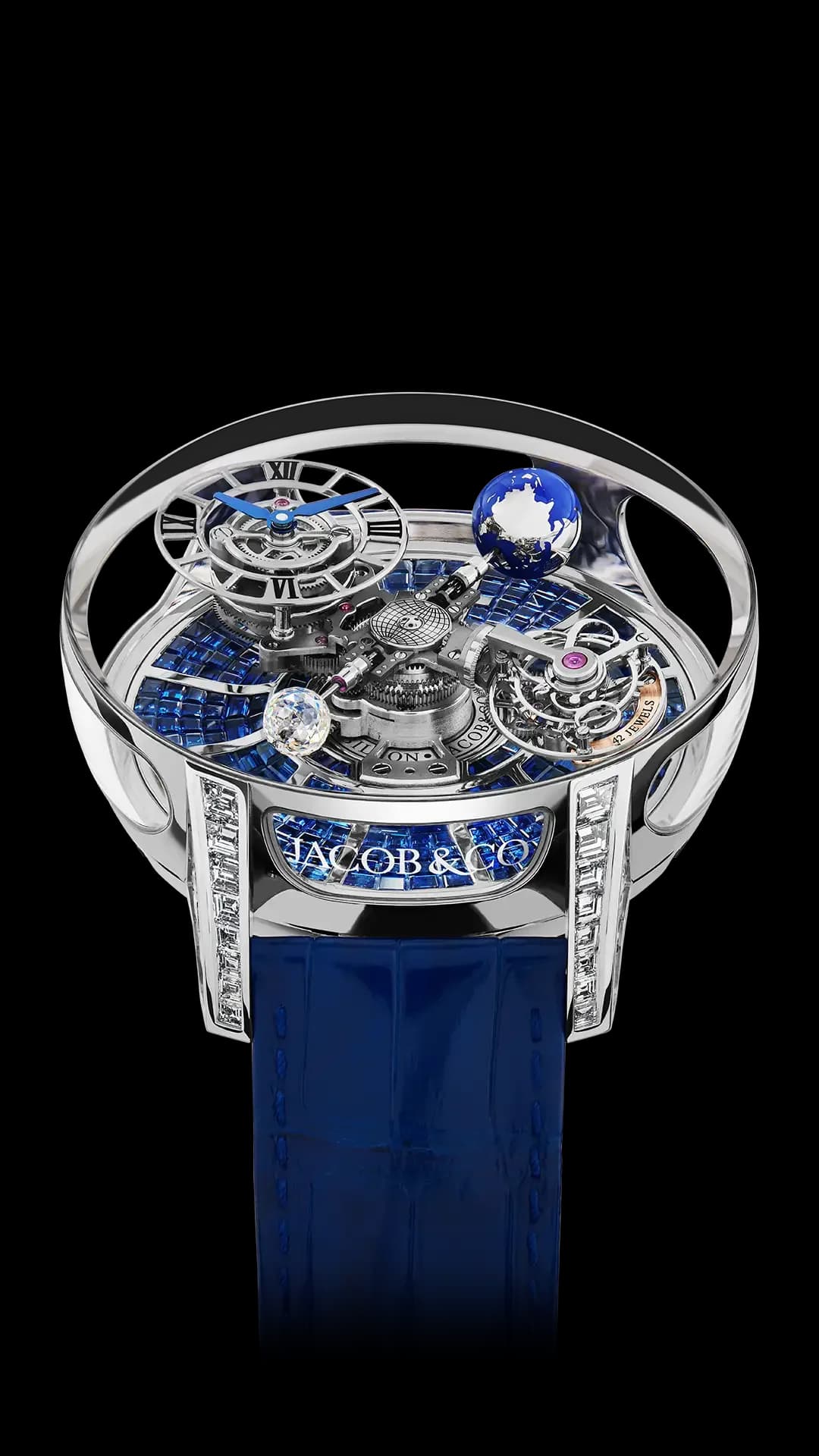 Jacob & Co. Astronomia Tourbillon Baguette – White Gold, Baguette Blue Sapphires 1