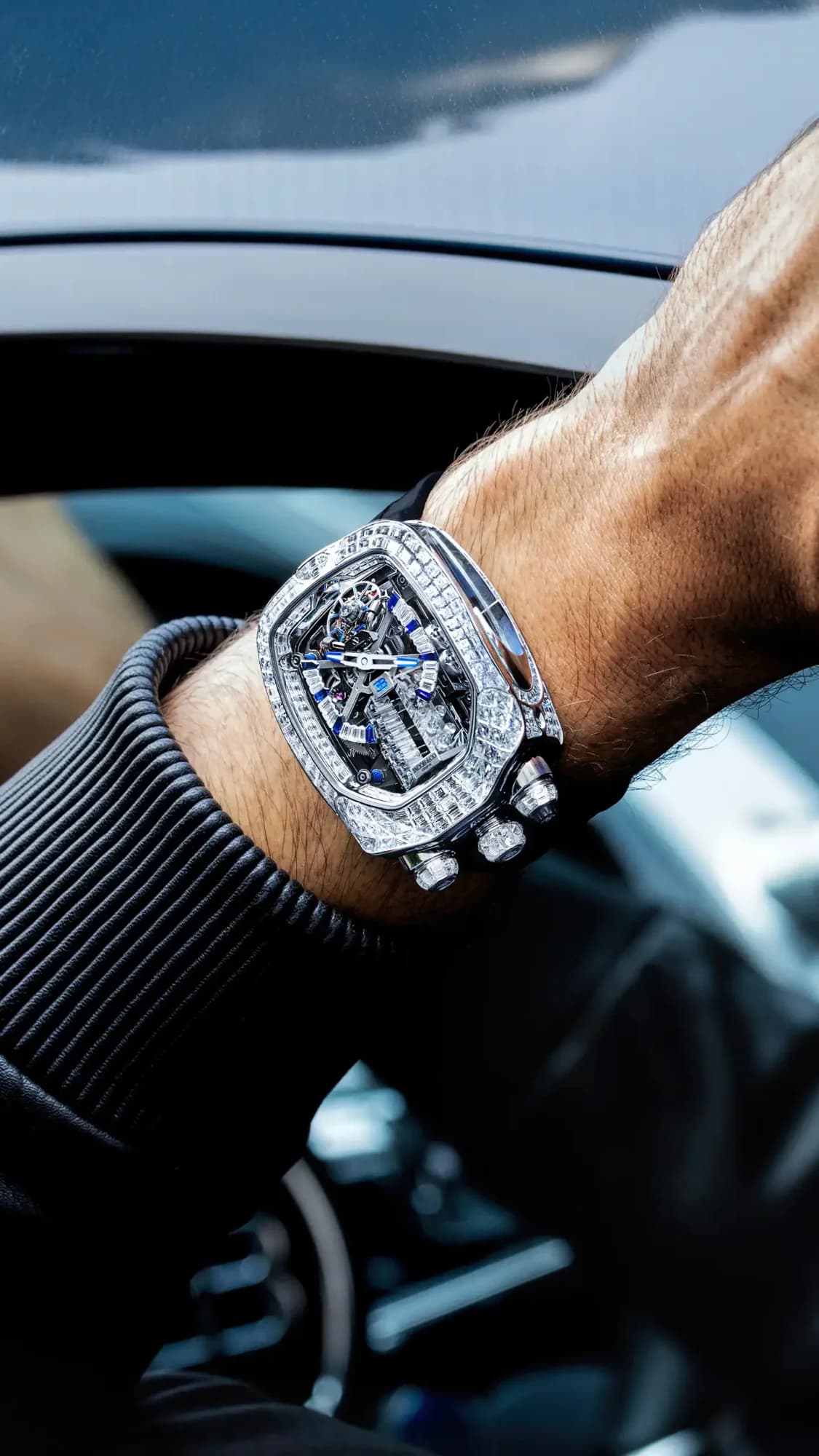 Jacob & Co. Bugatti Chiron Tourbillon Baguette – White Gold (Diamonds & Blue Sapphires) 2
