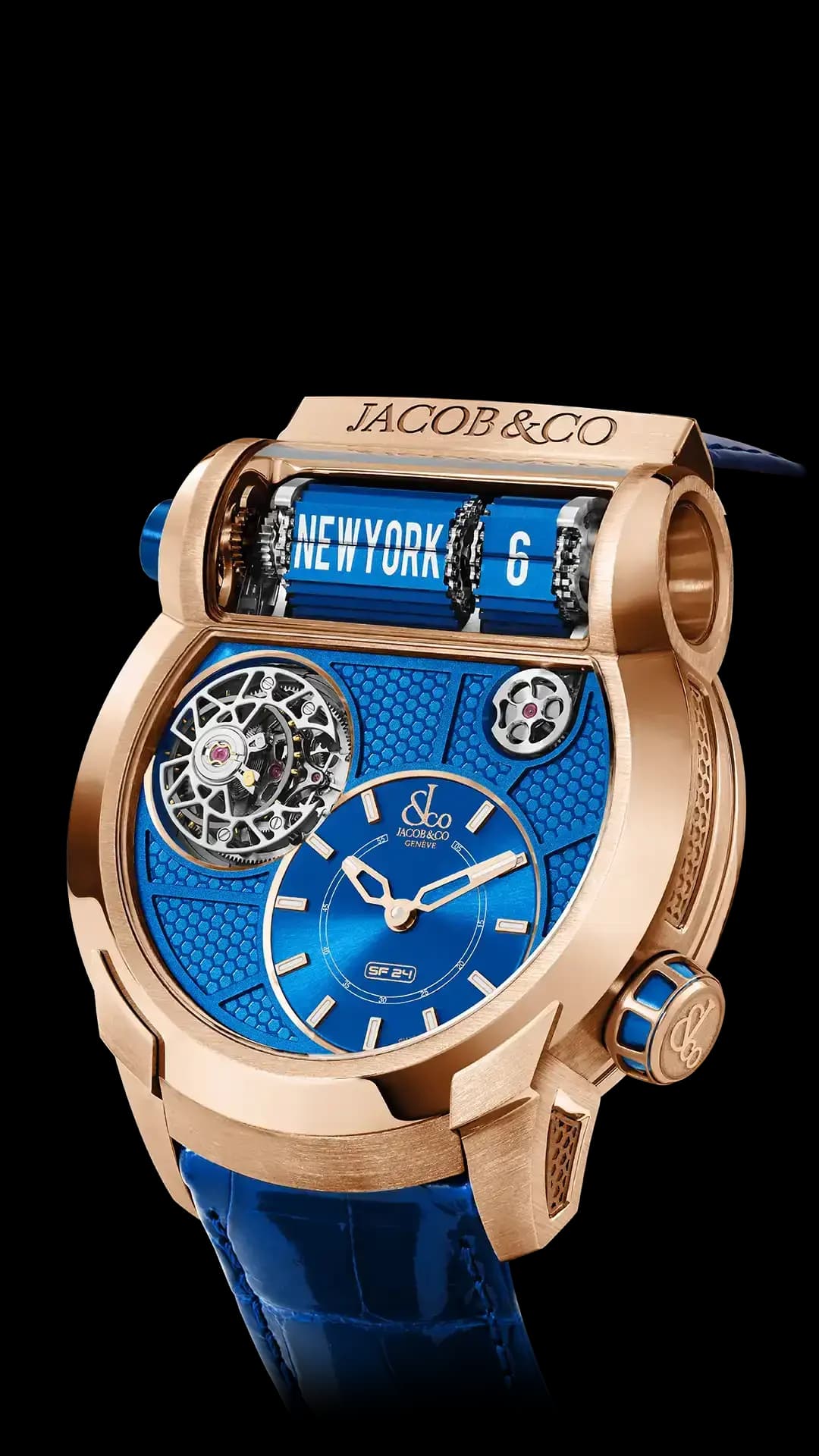 Jacob & Co. Epic SF24 Tourbillon – Rose Gold Blue PVD Grid Dial 1