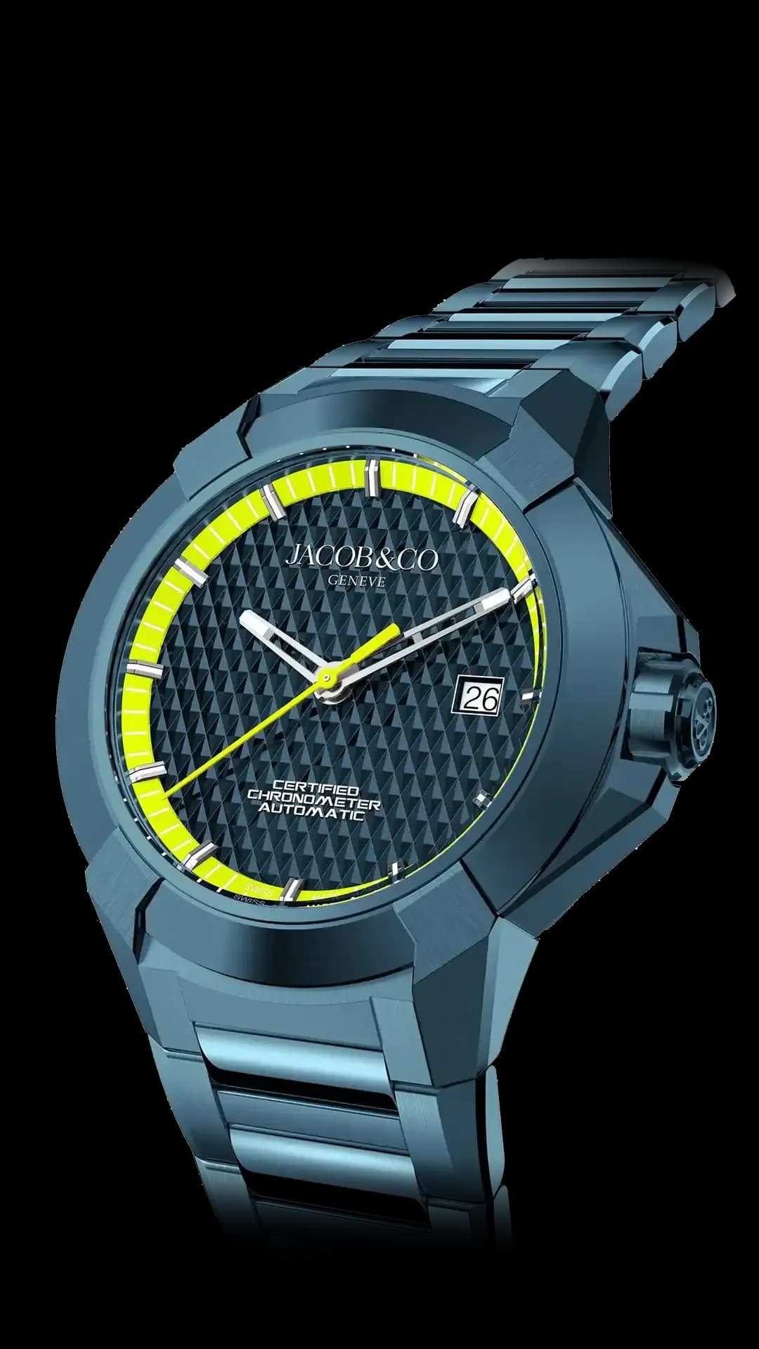 Jacob & Co. Epic X Sport – Blue PVD Steel & Neon Yellow (Metal Bracelet) 1