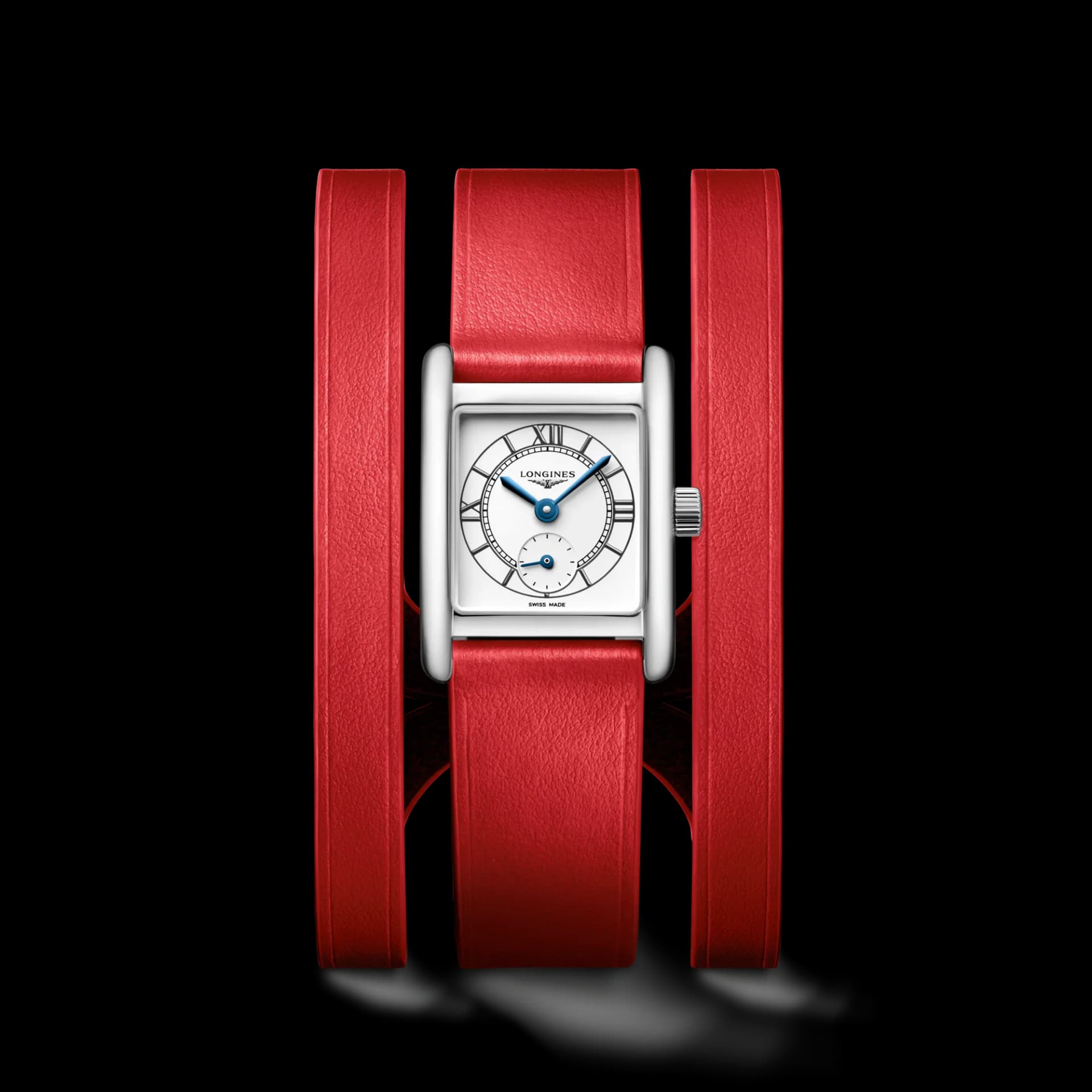 Longines Mini DolceVita 21.5 x 29 mm – Opalin Fildişi Kadran, Kırmızı Deri Kayış