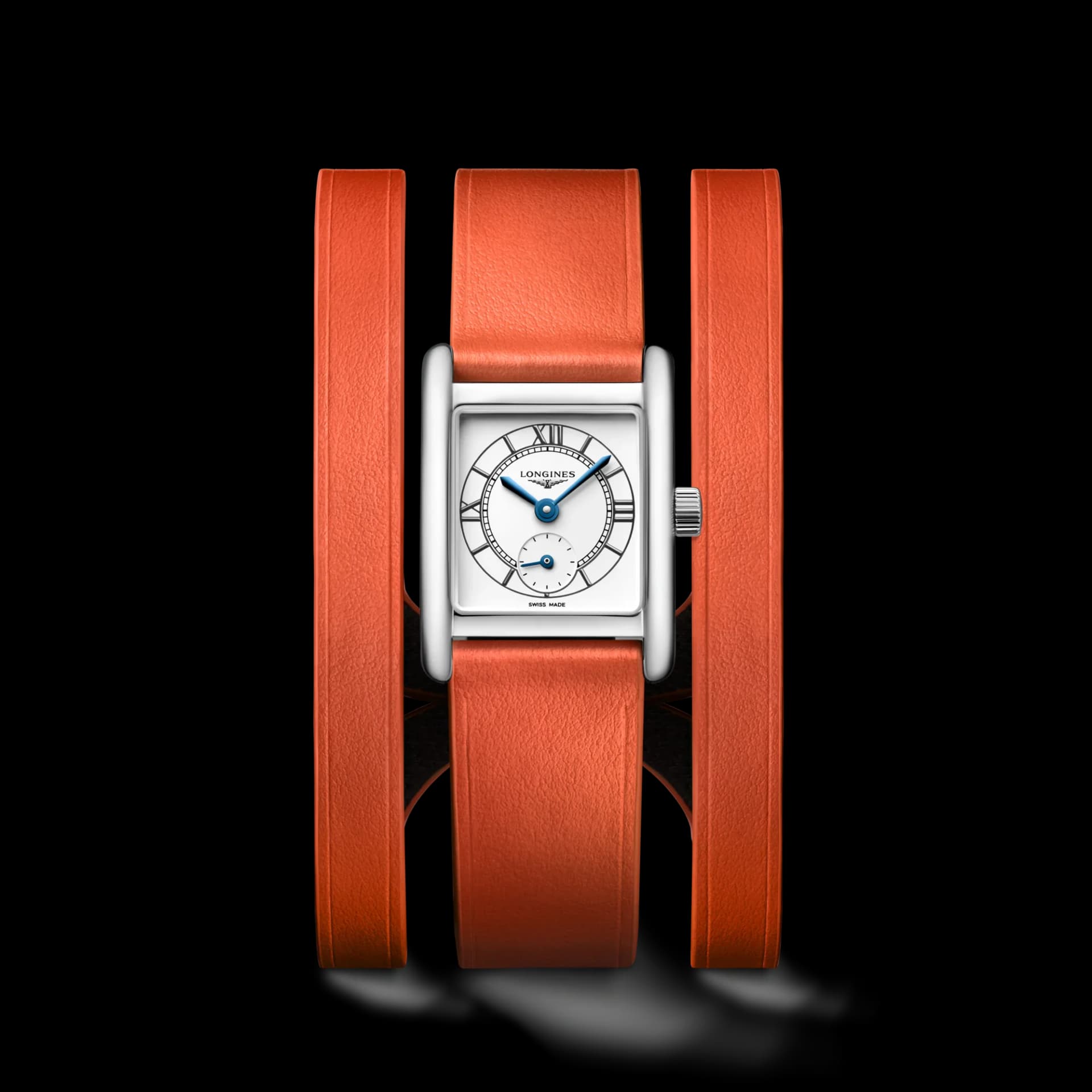 Longines Mini DolceVita 21.5 x 29 mm – Opalin Fildişi Kadran, Turuncu Deri Kayış