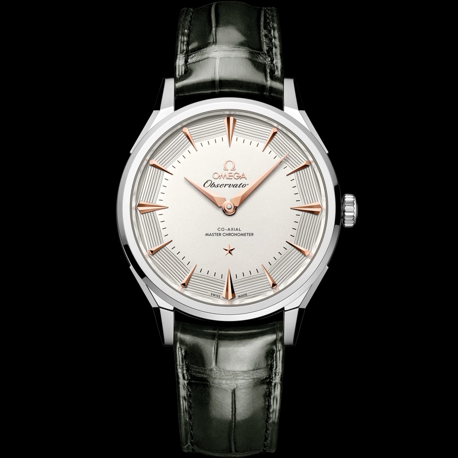 Omega Constellation Observatory Co-Axial Master Chronometer 39.4 mm – O-MEGASTEEL on Alligator, Silver Dial 1