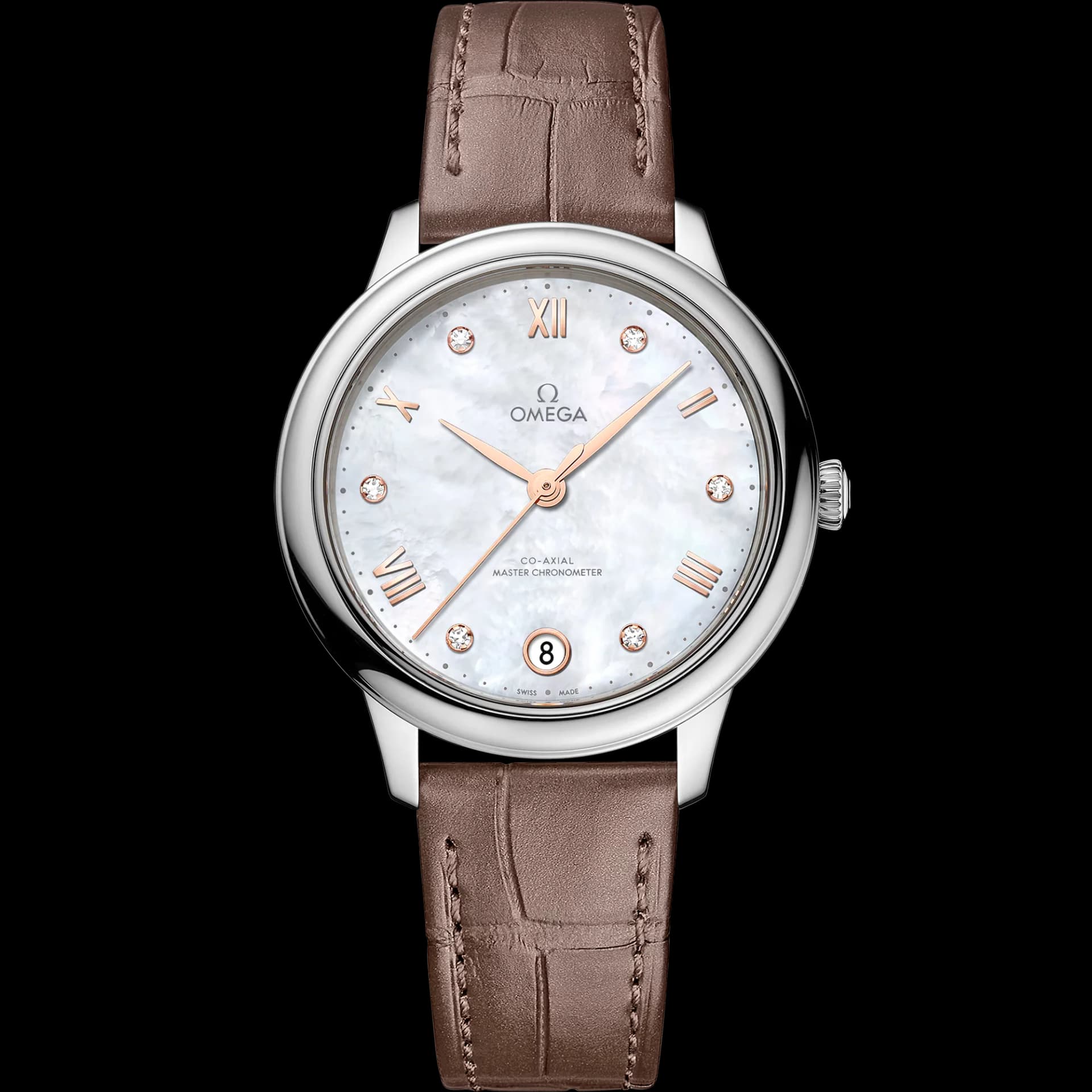 Omega De Ville Prestige Co-Axial Master Chronometer 34 mm – Steel on Leather Strap, White Dial 1