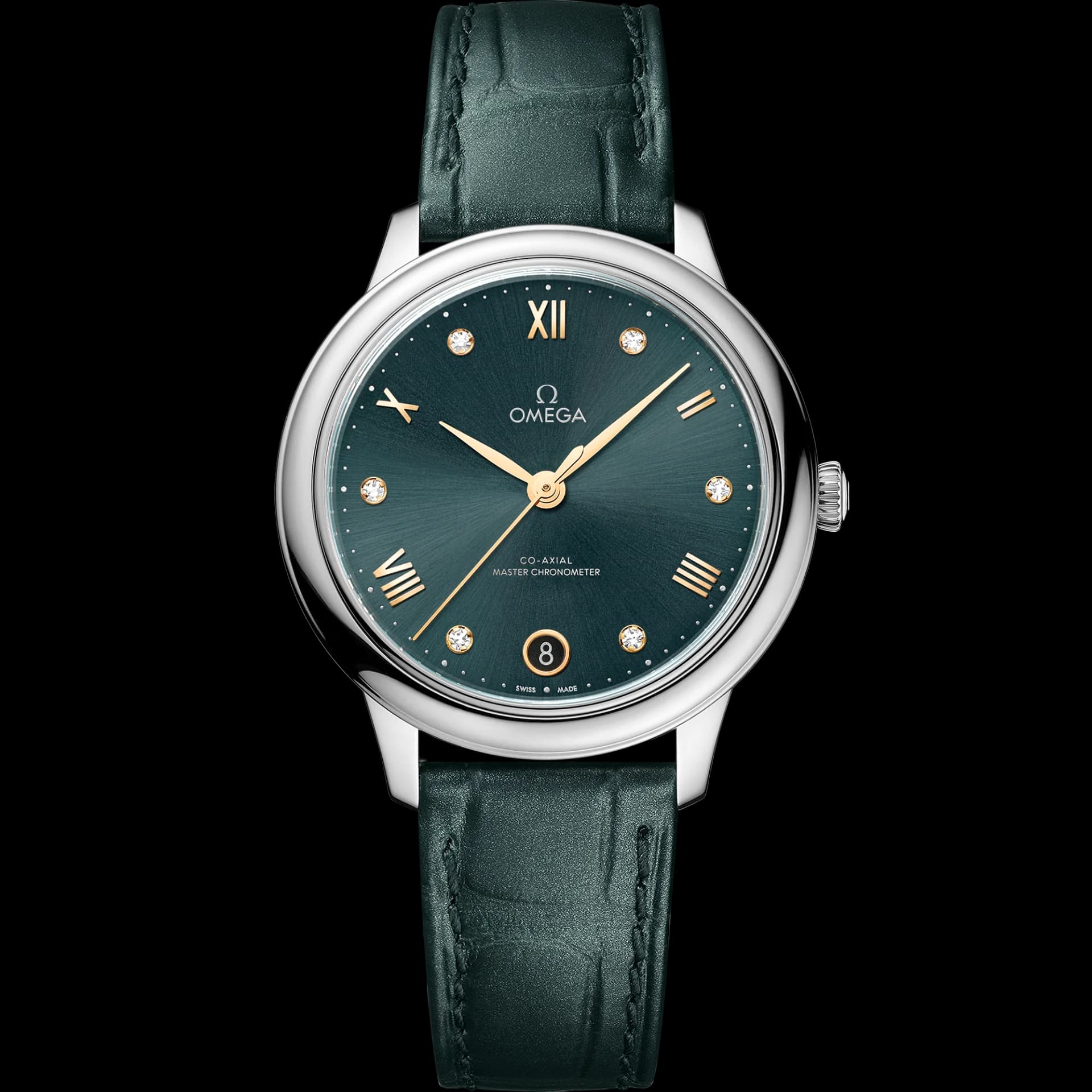 Omega De Ville Prestige Co-Axial Master Chronometer 34 mm – Steel on Leather Strap, Green Dial 1