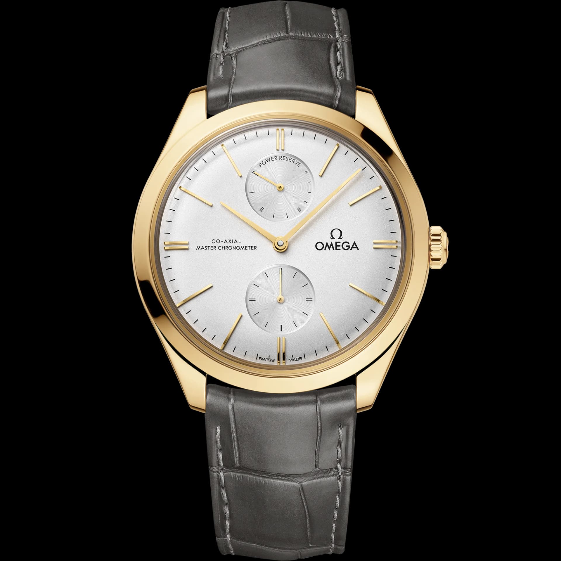 Omega De Ville Trésor Co-Axial Master Chronometer Power Reserve 40 mm – Yellow Gold on Leather Strap, Silver Dial 1
