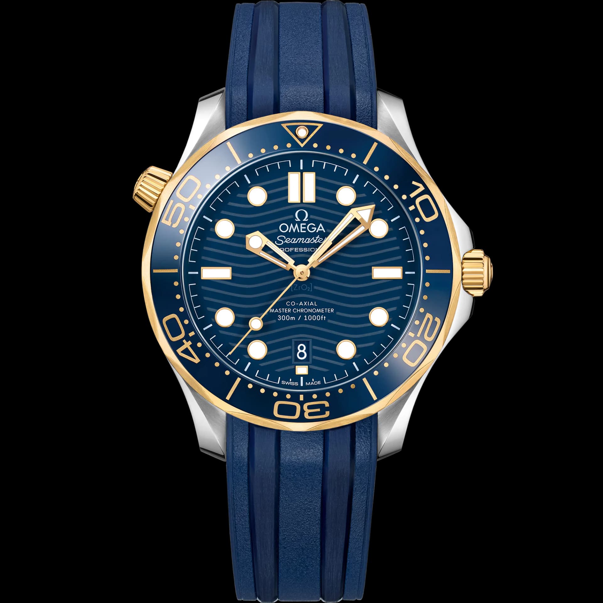 Omega Seamaster Diver 300M Co-Axial Master Chronometer 42 mm – Steel - Yellow Gold on Rubber Strap, Blue Dial 1