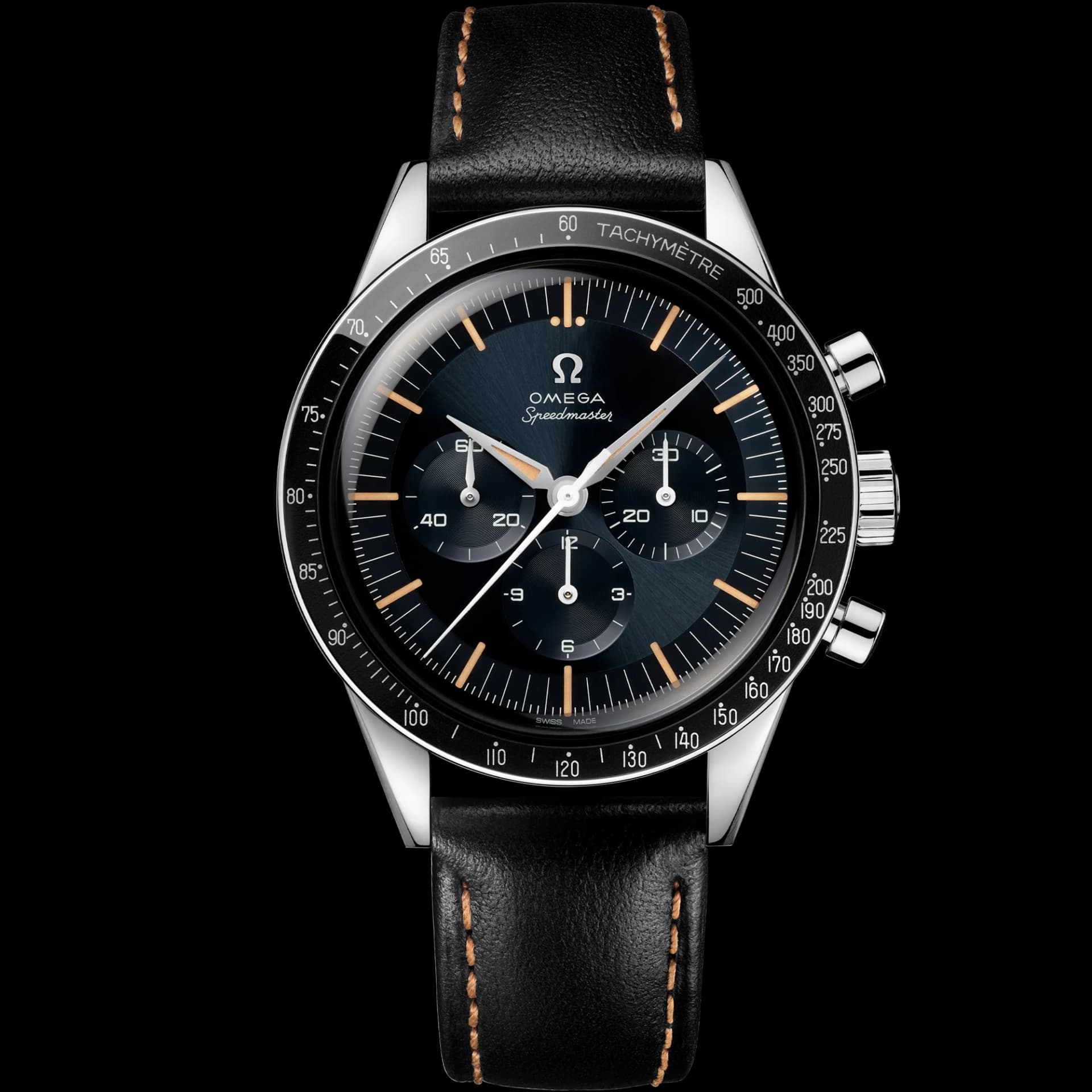 Omega Speedmaster First OMEGA in Space Co-Axial Master Chronometer Chronograph 39.7 mm – Steel on Leather Strap, Blue - Grey Dial 1