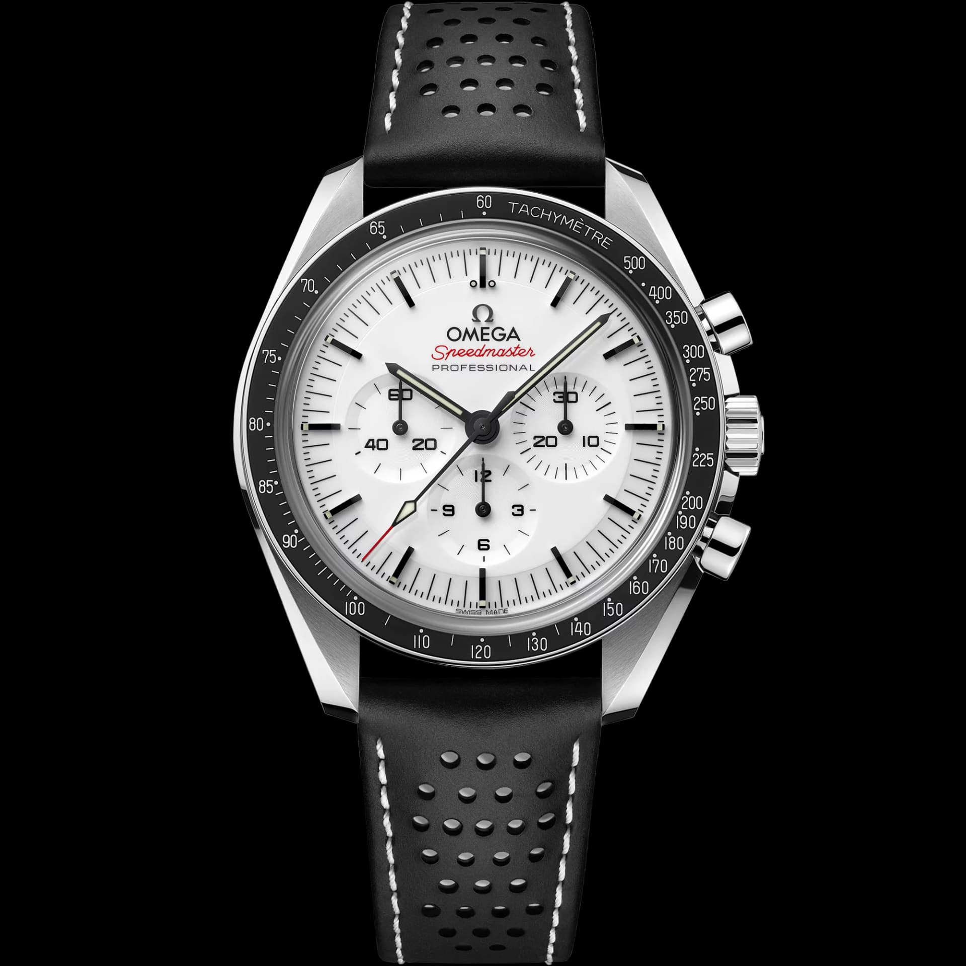 Omega Speedmaster Moonwatch Professional Co-Axial Master Chronometer Chronograph 42 mm – Steel on Leather Strap, White Dial 1