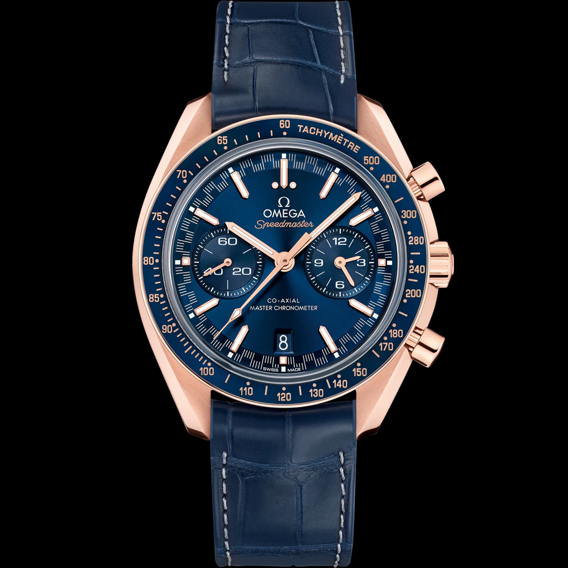 Omega Speedmaster Racing Co-Axial Master Chronometer Chronograph 44.25 mm – Sedna Gold on Leather Strap, Blue Dial 1