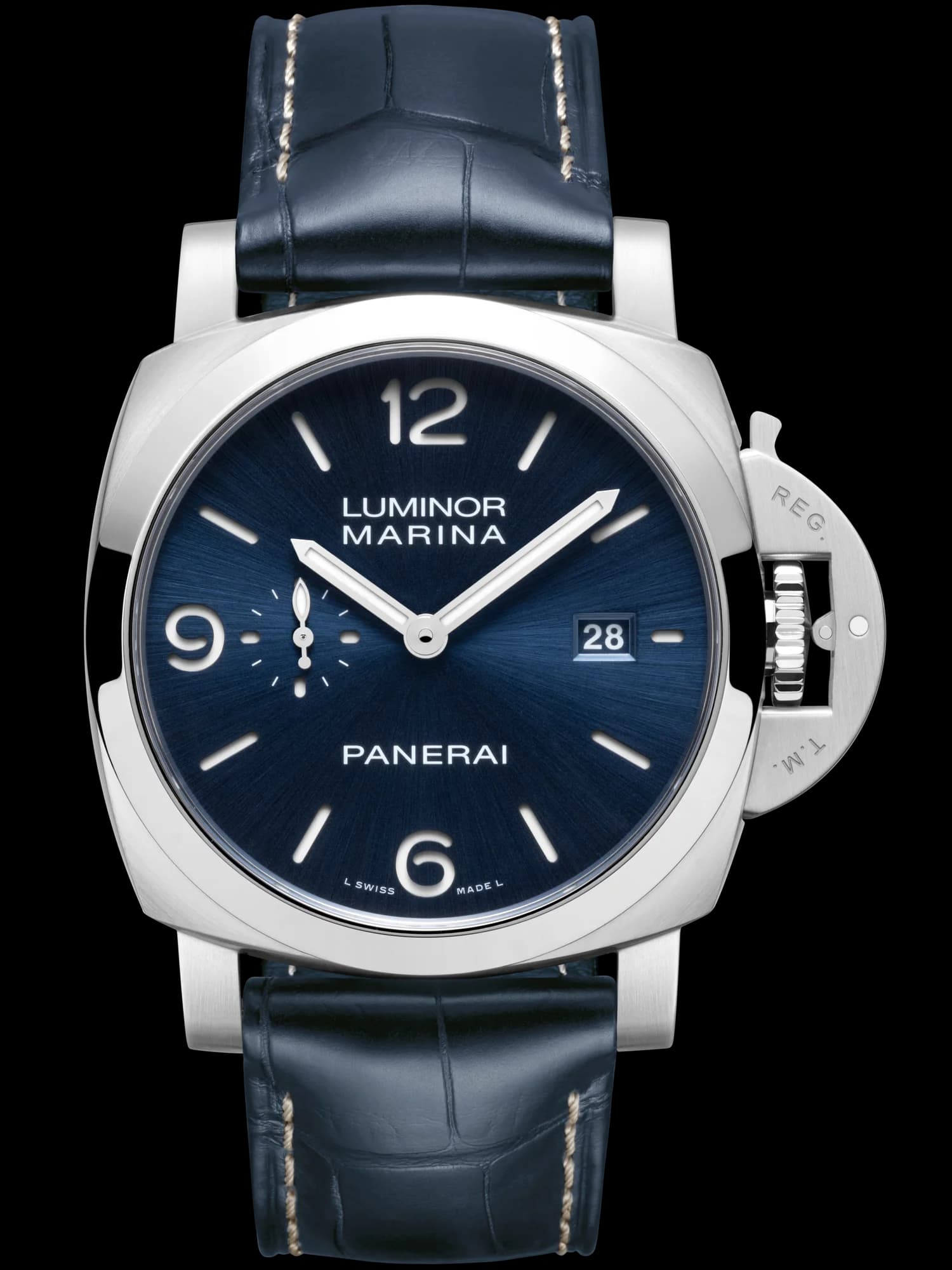 Panerai Luminor Marina 44 mm – Mavi Kadran, Fırçalanmış çelik, Timsah Derisi Kayış 1