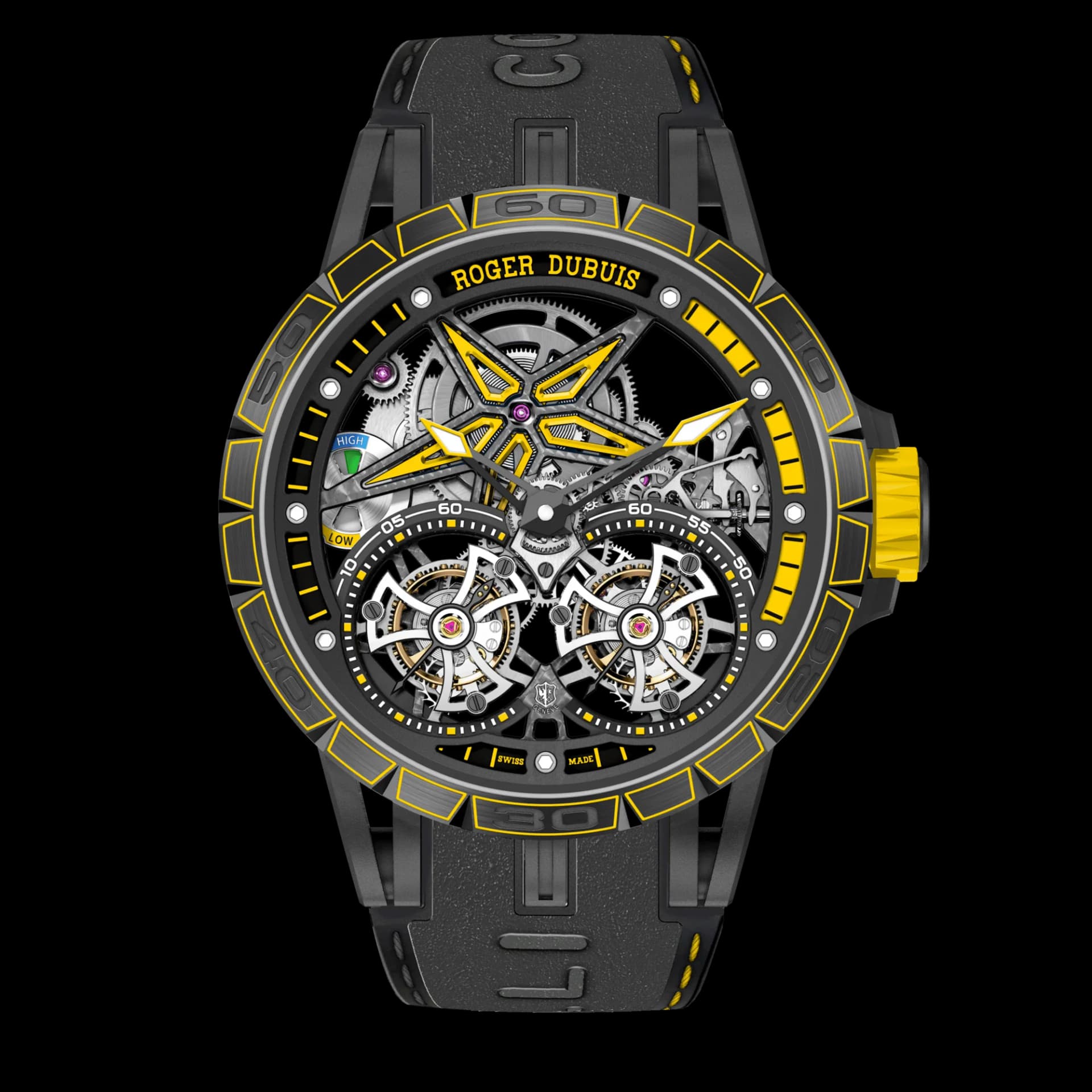 Roger Dubuis Excalibur Spider Double Tourbillon Pirelli Black DLC Titanium 47mm – Siyah Kauçuk Kayış 1