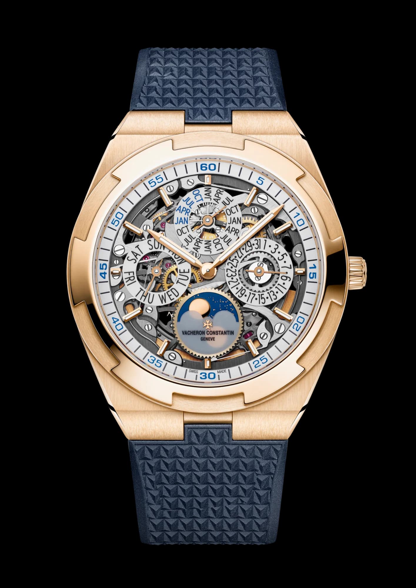 Vacheron Constantin Overseas Perpetual Calendar Ultra-Thin Skeleton 41.5 mm Pink Gold – Gümüş Detaylı Safir Kadran 3