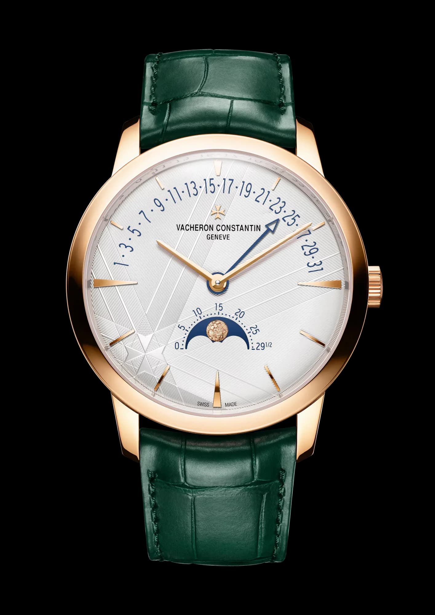Vacheron Constantin Patrimony Moon Phase Retrograde Date 42.5 mm Pink Gold – Yeşil Kayış 1