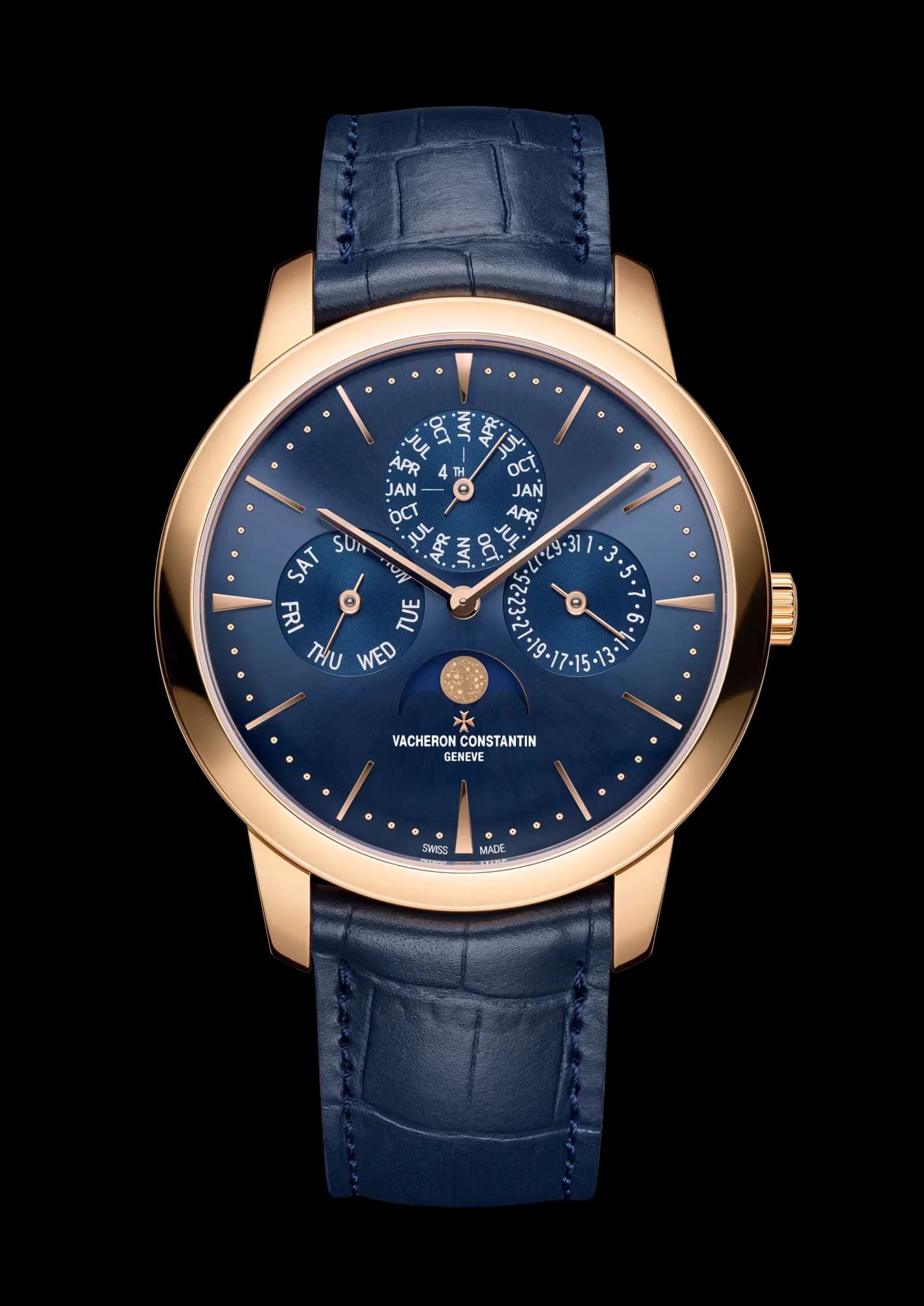 Vacheron Constantin Patrimony Perpetual Calendar Ultra-Thin 41 mm Pink Gold – Gece Mavisi Kadran 1