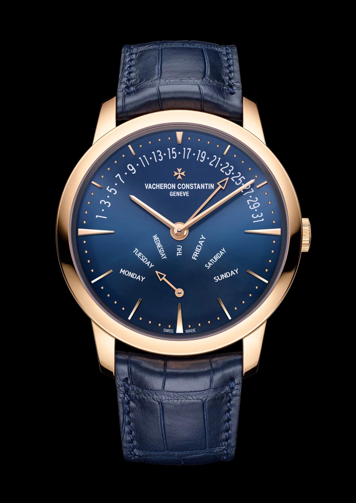 Vacheron Constantin Patrimony Retrograde Day-Date 42.5 mm Pink Gold – Gece Mavisi Kadran 1