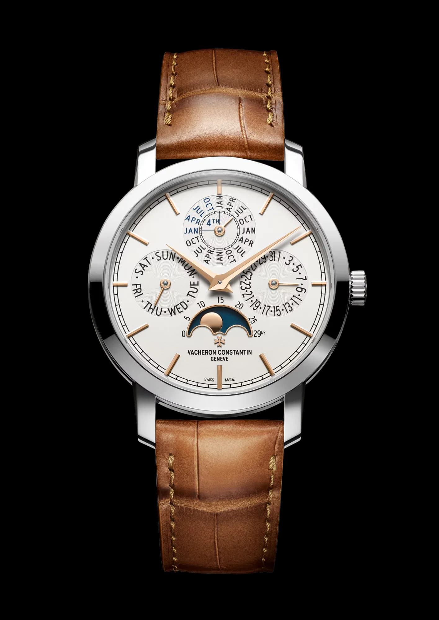 Vacheron Constantin Traditionnelle Perpetual Calendar Ultra-Thin 36.5 mm White Gold – Gümüş Kadran, Açık Kahverengi Kayış 1
