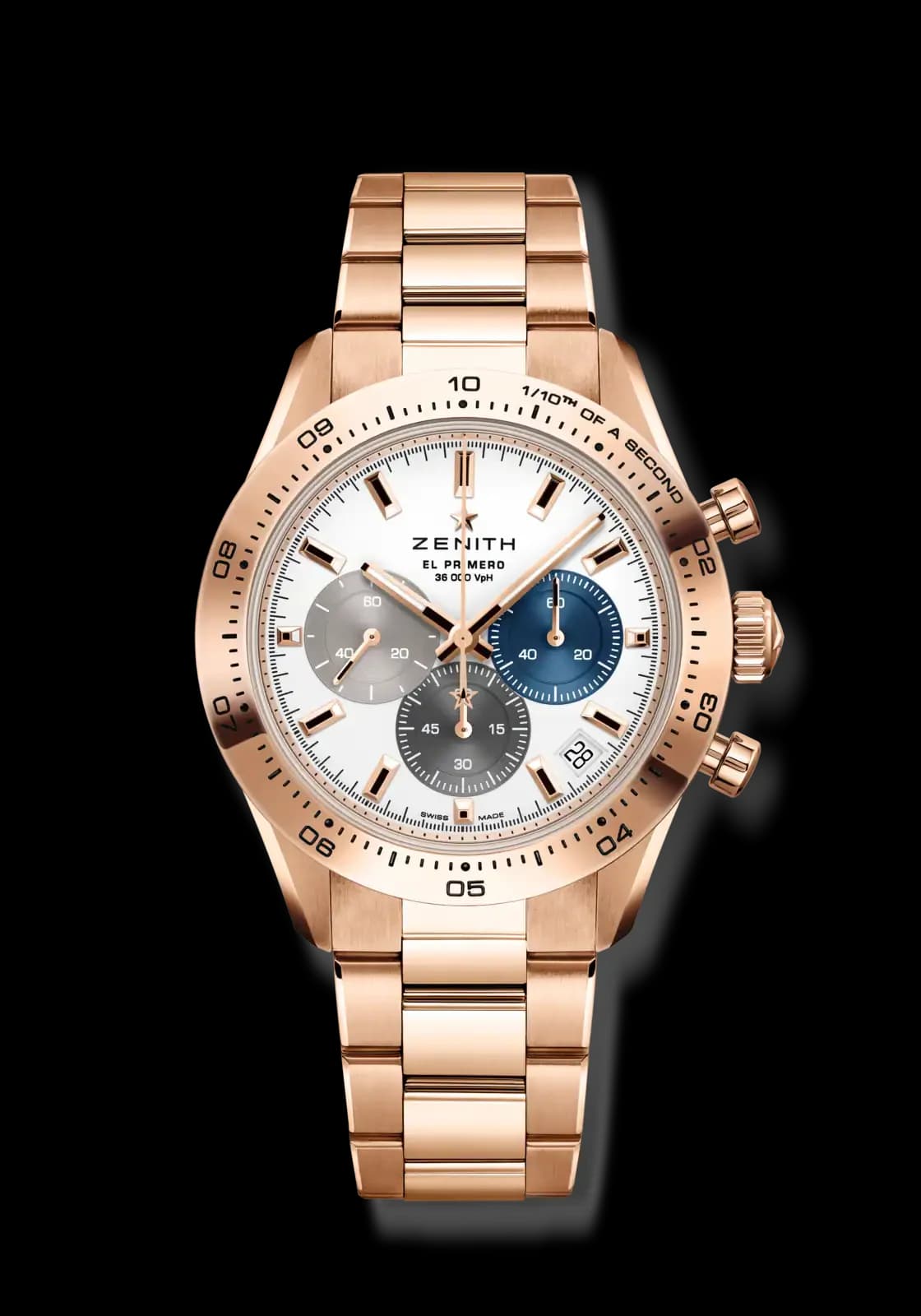 Zenith Chronomaster Sport – Pembe Altın, Beyaz Kadran, Altın Çerçeve, Bilezik 1