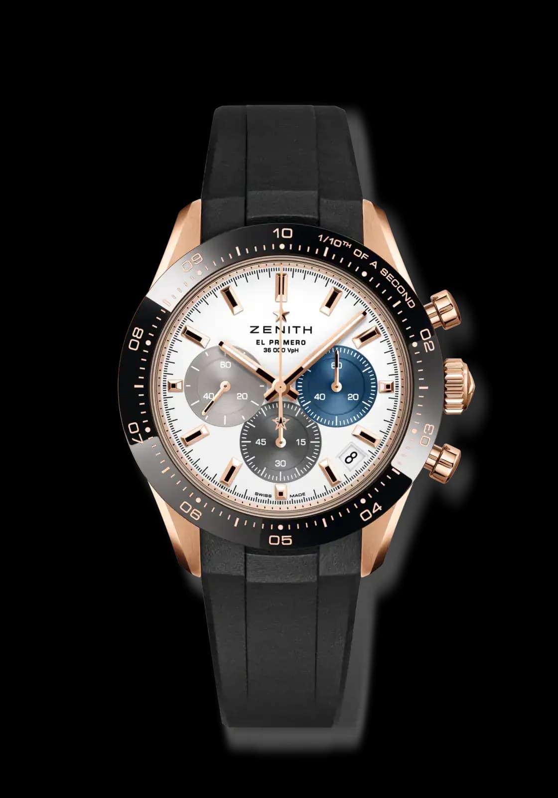 Zenith Chronomaster Sport – Pembe Altın, Beyaz Kadran, Siyah Seramik Çerçeve 1
