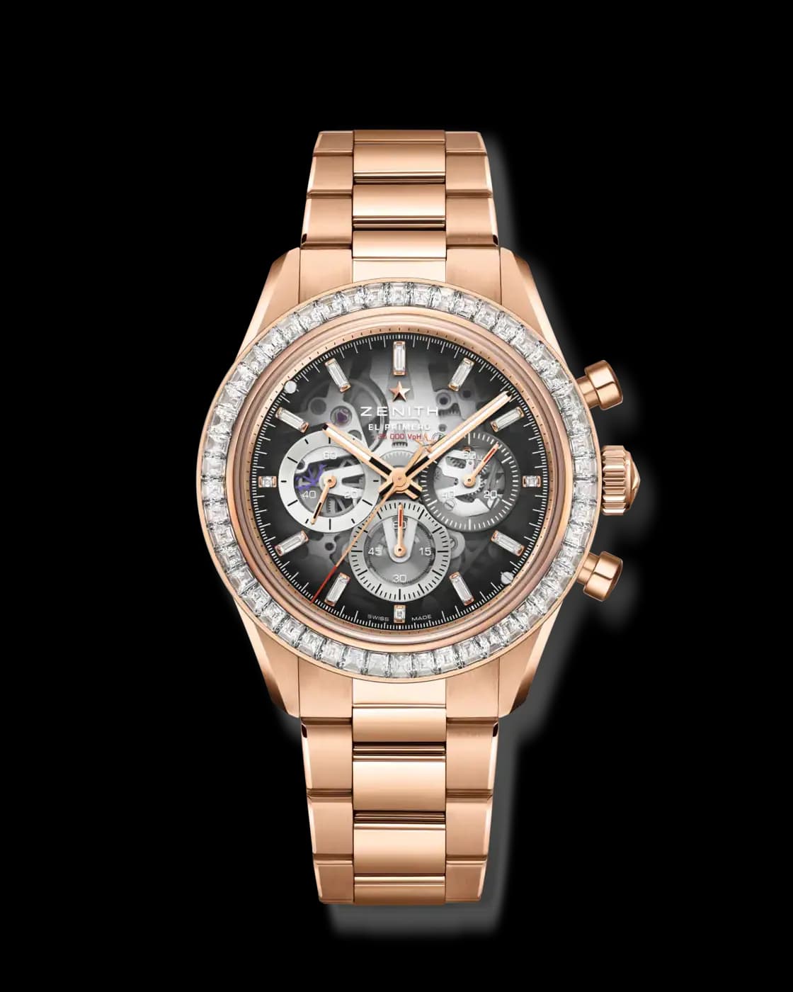 Zenith Chronomaster Sport Skeleton – Pembe Altın, Füme Safir Kadran, Baget Pırlanta Çerçeve 1