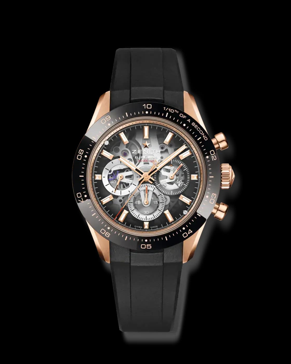 Zenith Chronomaster Sport Skeleton – Pembe Altın, Füme Safir Kadran, Siyah Seramik Çerçeve 1